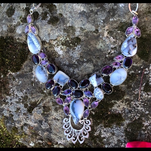 SOLD! Dendtrite opal & amethyst necklace - Picture 8 of 8